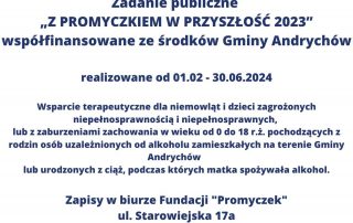 Bezpłatne wsparcie terapeutyczne dla niemowlat, dzieci i mlodziezy z gminy andrychow Z Promyczkiem w przyszłość 2024