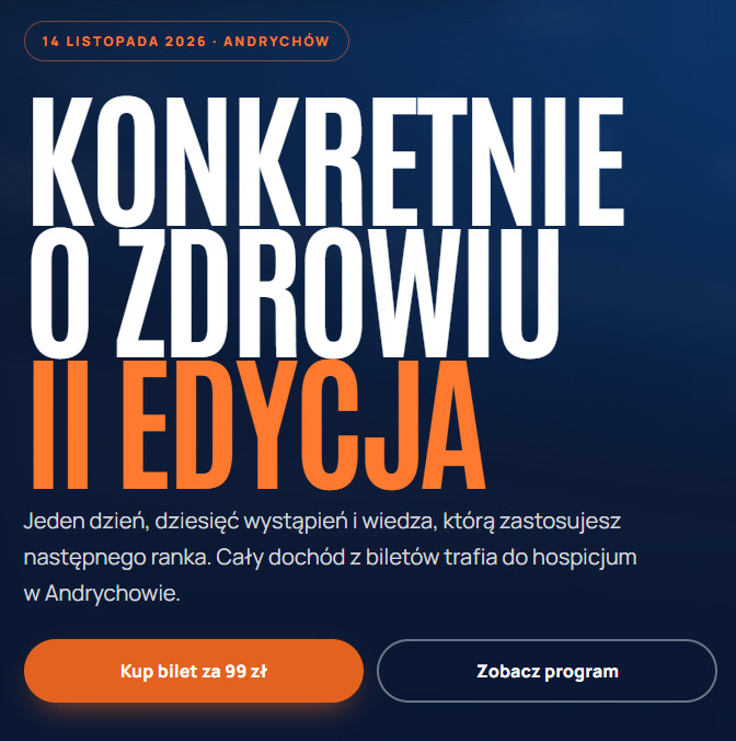 Plakat konferencji „Konkretnie o Zdrowiu” w Andrychowie – 14 listopada 2026